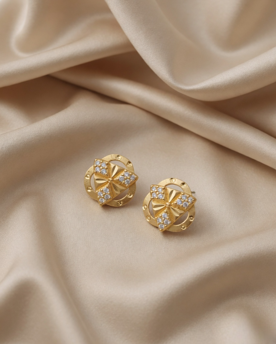 22Kt Gold Plated Designer Stud Earrings for Women | Stone Work Floral Earrings | VIHAL ORNAMENTS