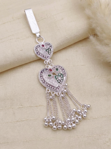 Ornate Silver-Plated Heart-Shaped Challa (Saree Waist Keychain)