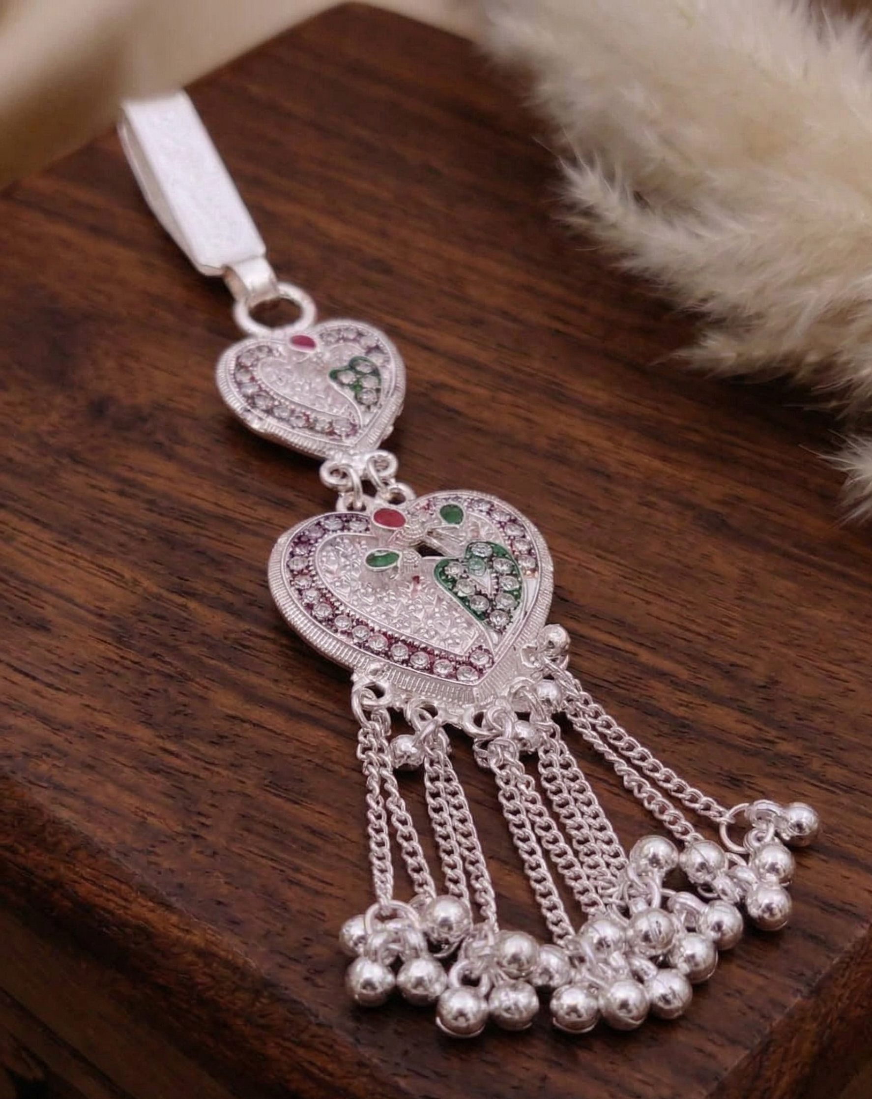 Ornate Silver-Plated Heart-Shaped Challa (Saree Waist Keychain)
