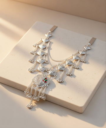 Oxidised Silver Traditional Kamarband Ethnic Layered Waist Chain with Ghungroo & Enamel Details