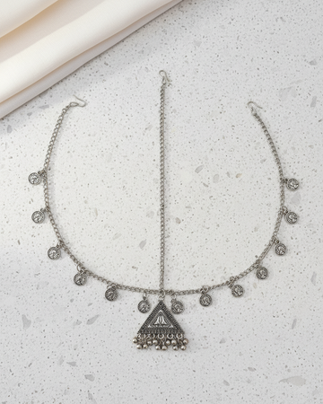 Oxidized Silver Coin Mathapatti Traditional Style Damini with Triangular Pendant