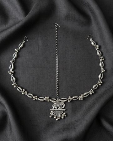 Oxidized Silver Elephant Motif Matha Patti with Shell-Inspired Detailing