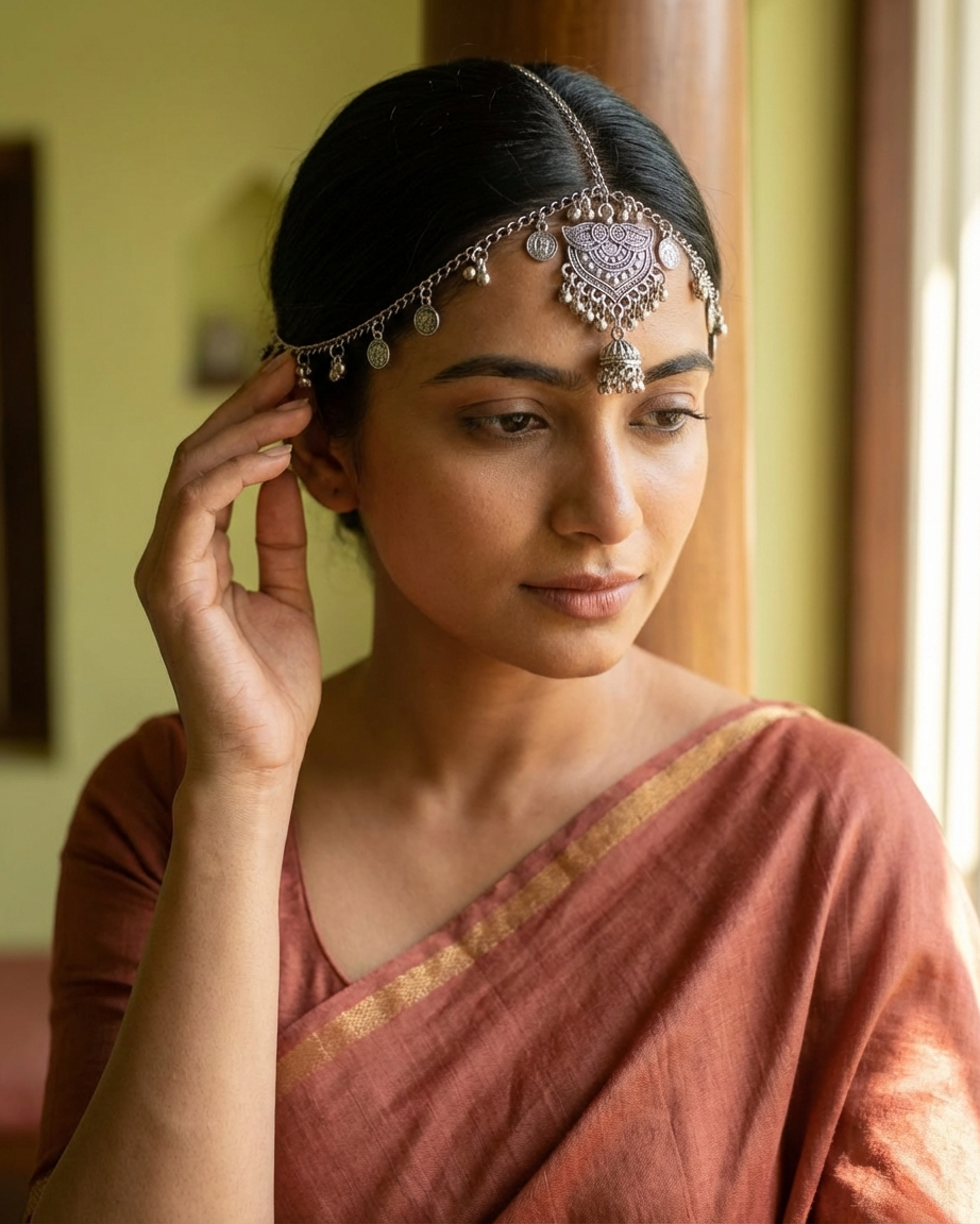 Oxidized Silver Matha Patti with Coin Charms and Ghungroo Droplets Traditional Ethnic Headband for Women and Girls