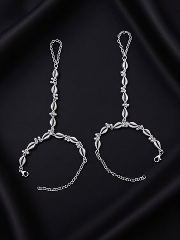 Oxidized Silver-Plated Cowrie Shell Haath Phool Set of 2 Boho Tribal Hand Harnesses for Women