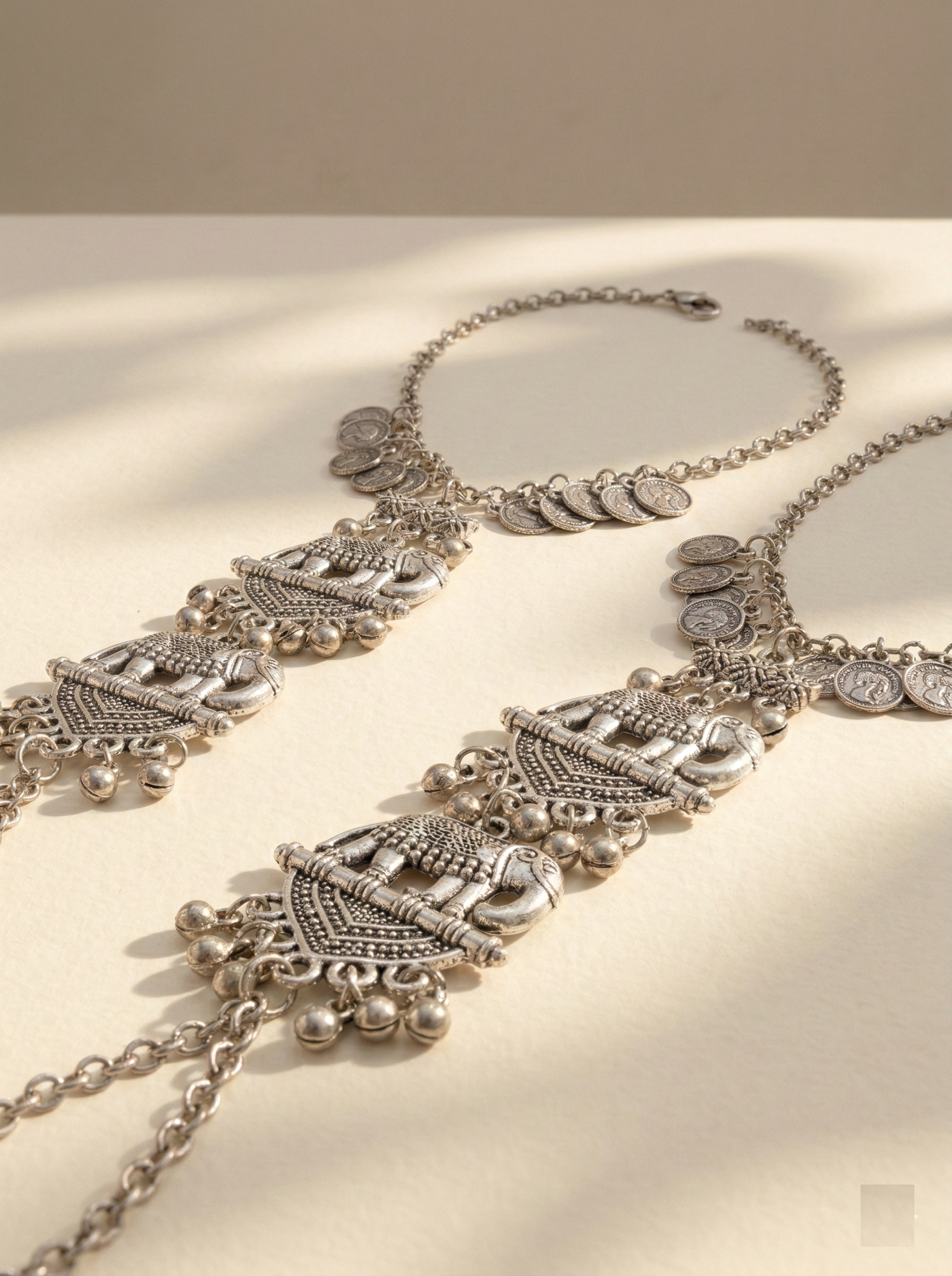 Oxidized Silver-Plated Elephant Motif Haath Phool Set Pair
