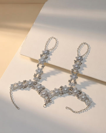 Oxidized Silver-Plated Floral Hathphool Traditional Ethnic Hand Harness for Women