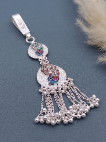 Silver-Plated Meenakari Peacock Challa with Cascading Ghungroo Tassels