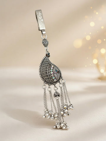 Traditional Oxidised Silver-Plated Paisley Kamar Challa | Waist Keychain with Ghungroo Tassels