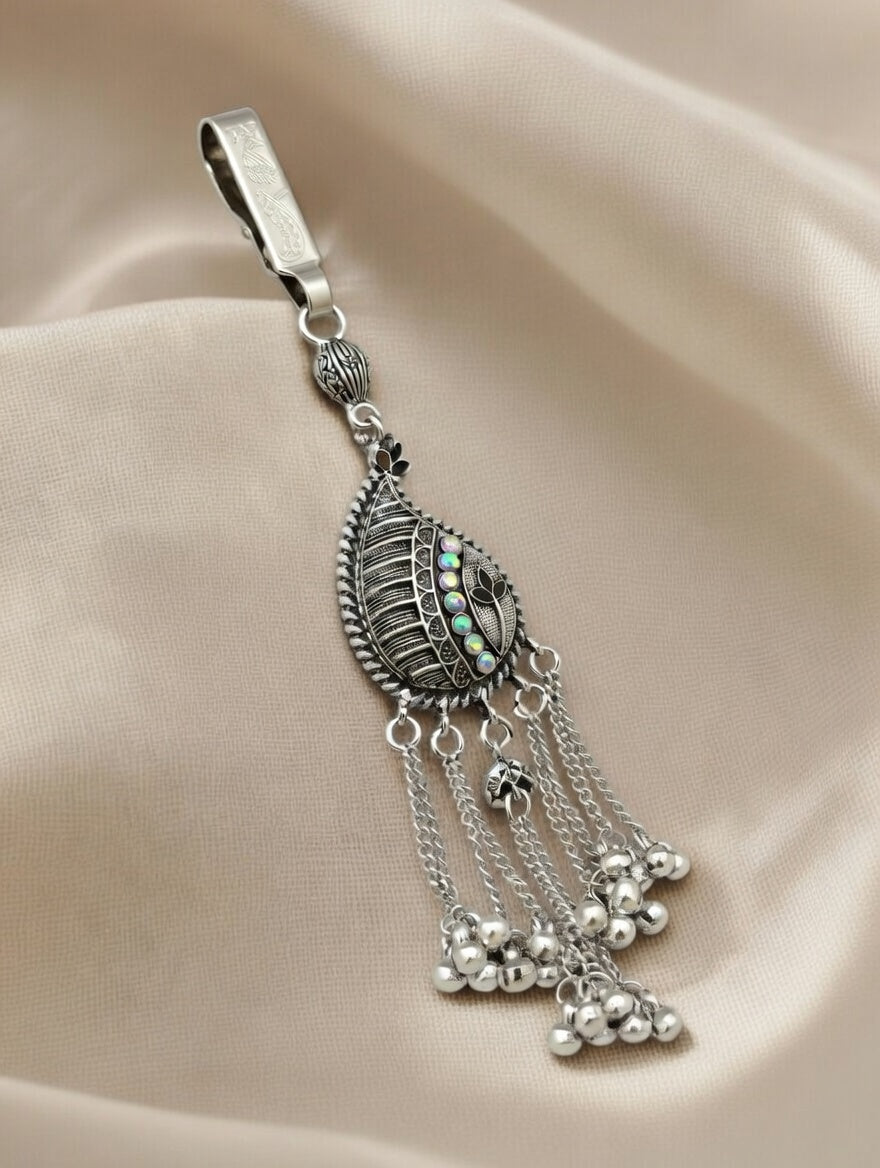 Traditional Oxidised Silver-Plated Paisley Kamar Challa | Waist Keychain with Ghungroo Tassels