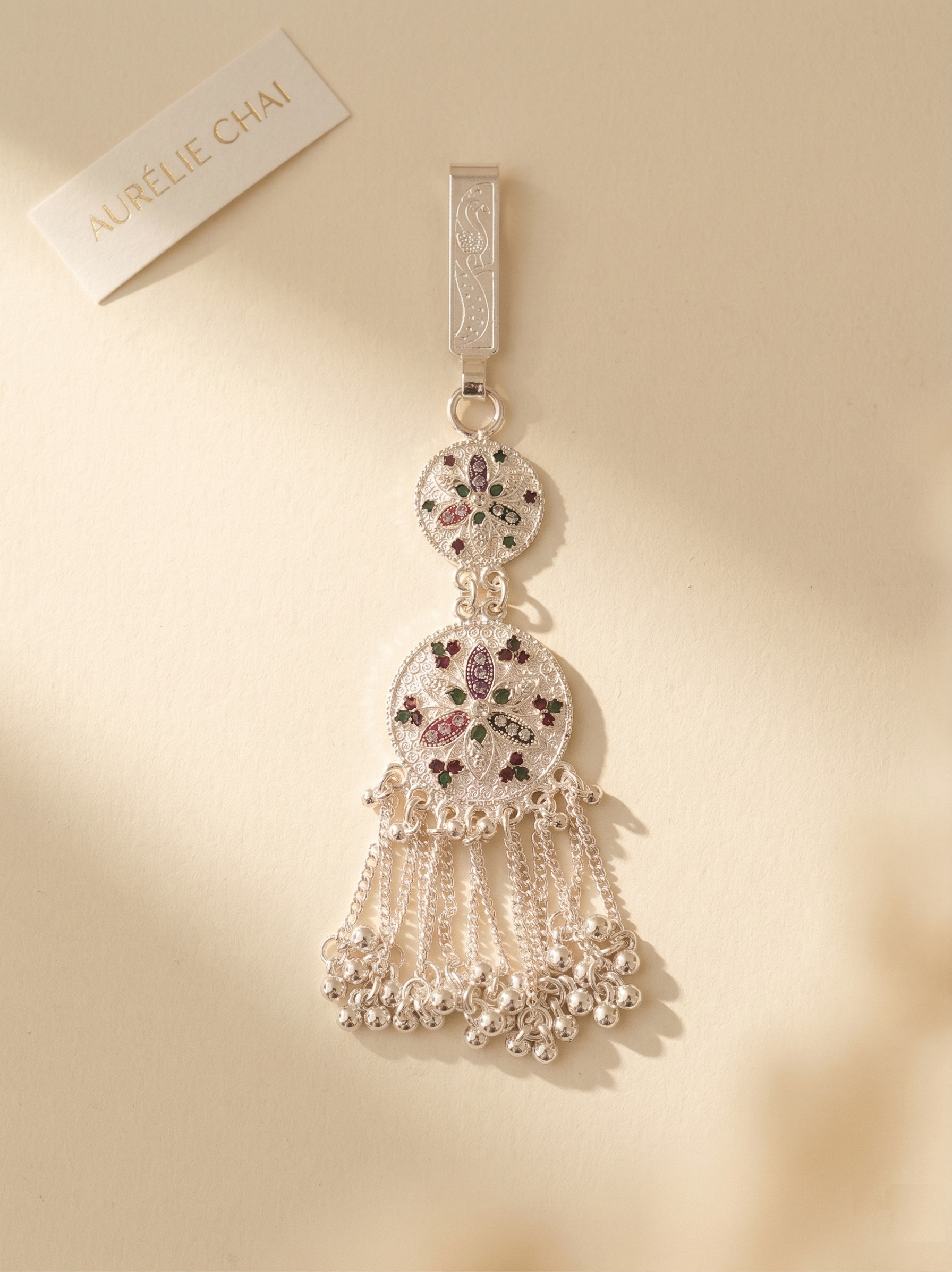 Traditional Oxidized Silver-Plated Chabi Challa (Waist Keychain) with Meenakari Work and Ghungroo Tassels