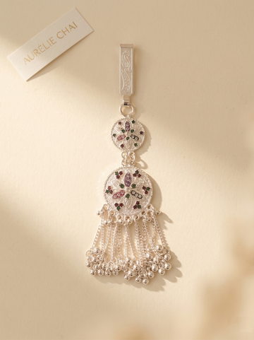 Traditional Oxidized Silver-Plated Chabi Challa (Waist Keychain) with Meenakari Work and Ghungroo Tassels