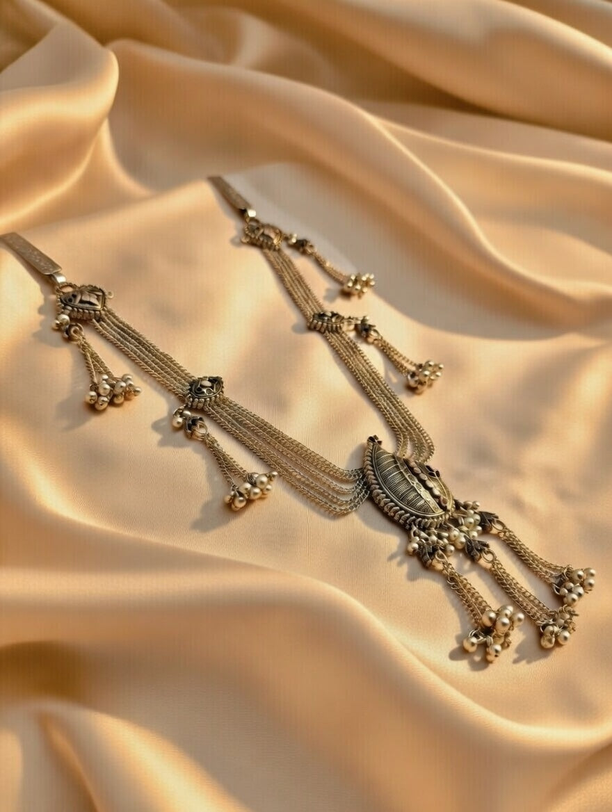 Traditional Oxidized Silver-Plated Waist Belt Ethnic Peacock Design Saree Chain