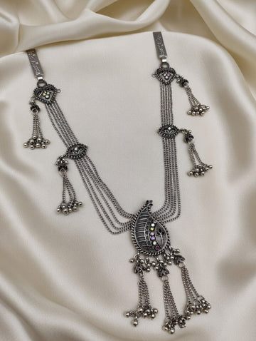 Traditional Oxidized Silver-Plated Waist Belt Ethnic Peacock Design Saree Chain