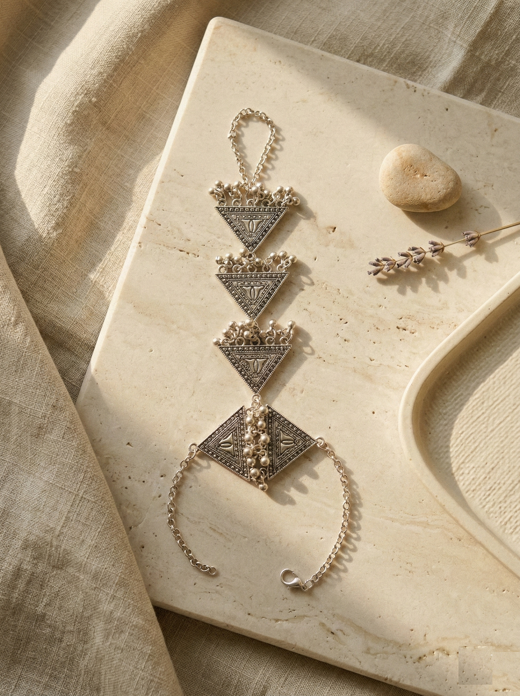 Tribal Oxidized Silver Geometric Hathphool Bracelet