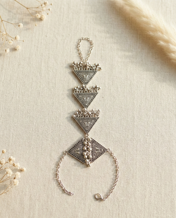Tribal Oxidized Silver Geometric Hathphool Bracelet