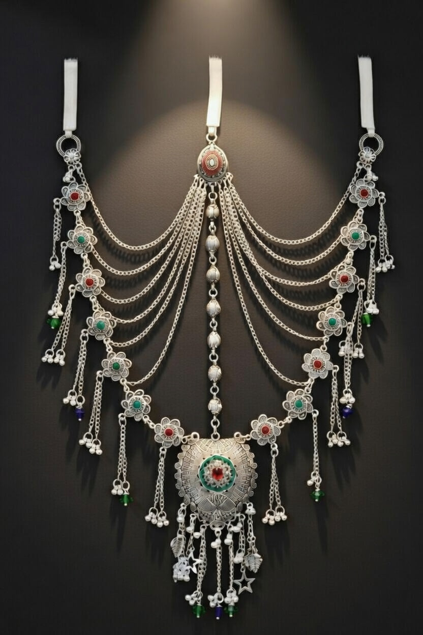 Vintage Tribal Style Oxidized Kamarband with Colorful Stone Accents