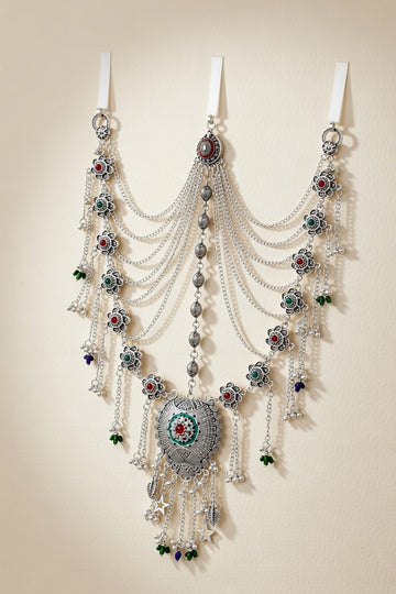 Vintage Tribal Style Oxidized Kamarband with Colorful Stone Accents