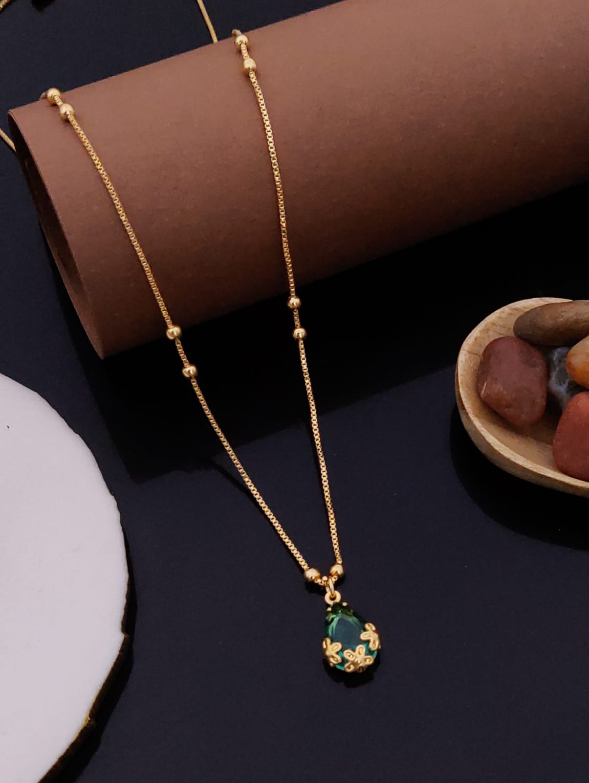 Vihal Ornaments Elegant Ruby Green Crystal Pendant Necklace Set with Matching Drop Earrings