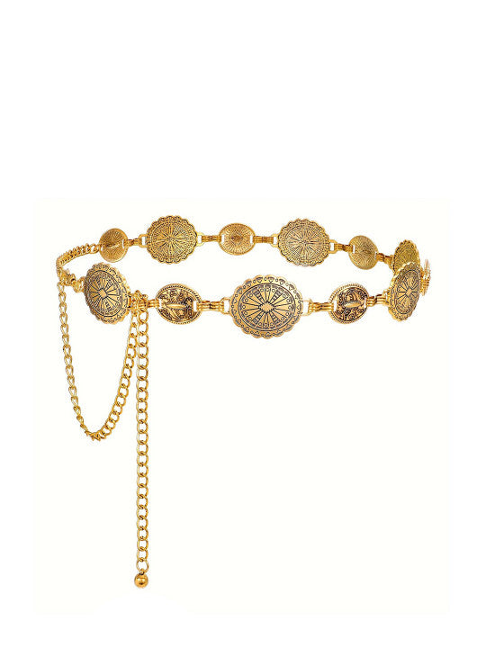 Vintage Gold Coin Kamarbelt for Women | Boho Ethnic Waist Chain Belt for Saree, Dress & Lehenga