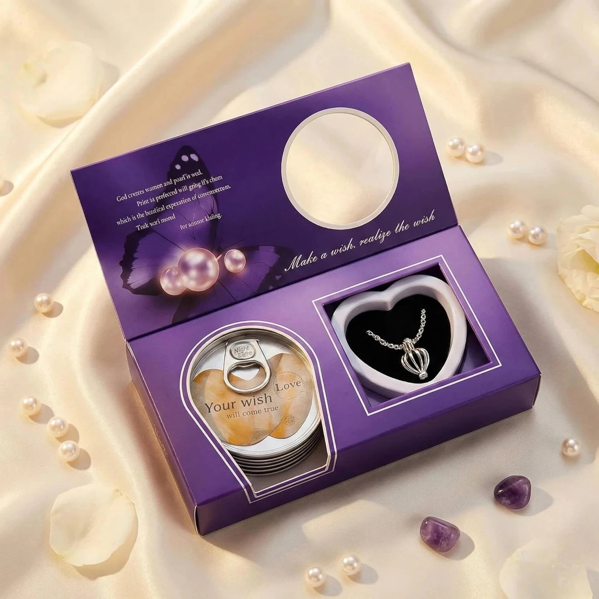 Real Freshwater White Pearl Love Wish Necklace Gift Set | Magic Oyster Shell Pearl Pendant with Silver Chain for Women