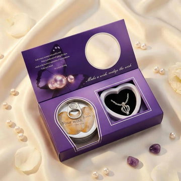 Real Freshwater White Pearl Love Wish Necklace Gift Set | Magic Oyster Shell Pearl Pendant with Silver Chain for Women