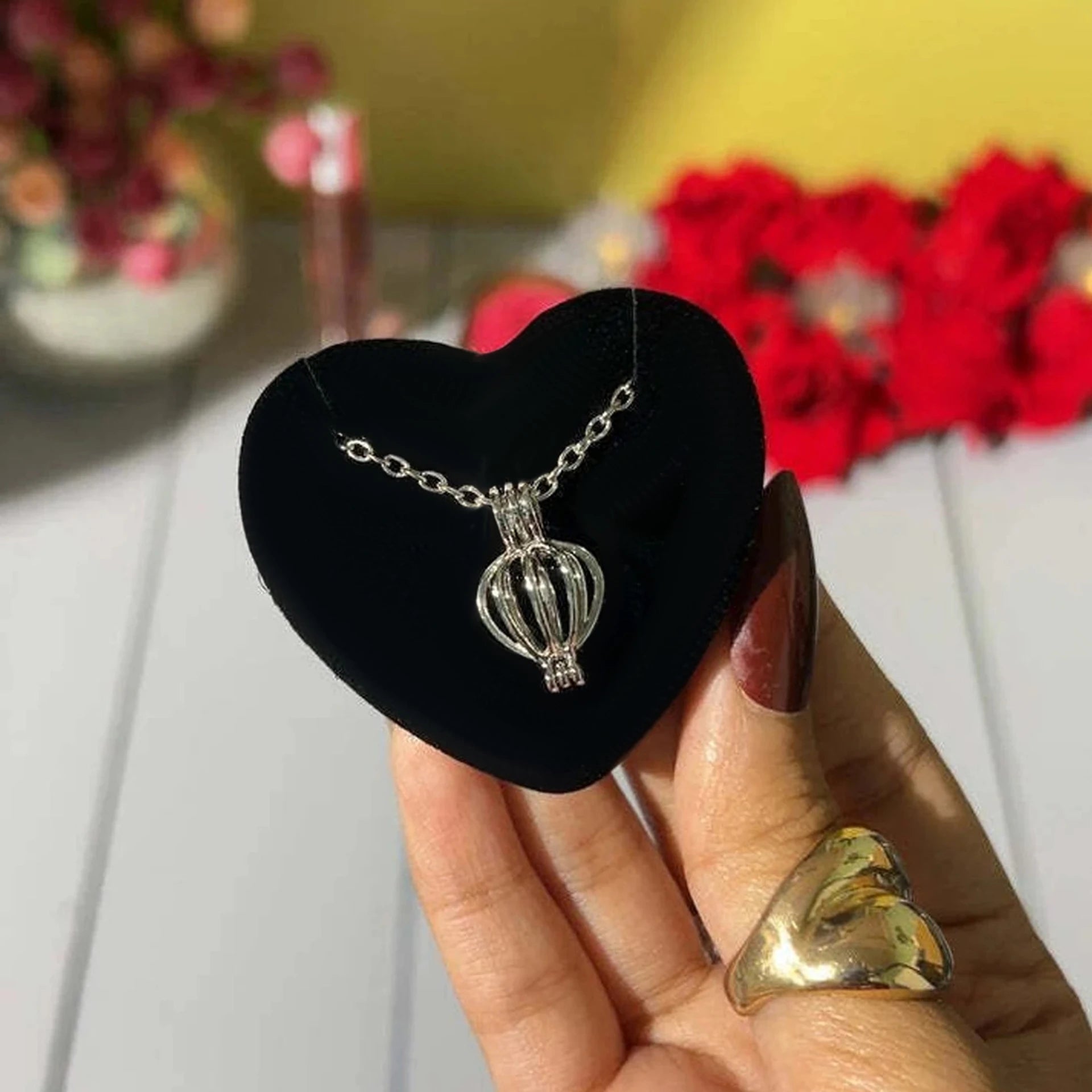 Real Freshwater White Pearl Love Wish Necklace Gift Set | Magic Oyster Shell Pearl Pendant with Silver Chain for Women