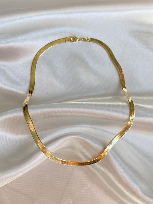 Sleek Gold Herringbone Snake Chain Necklace