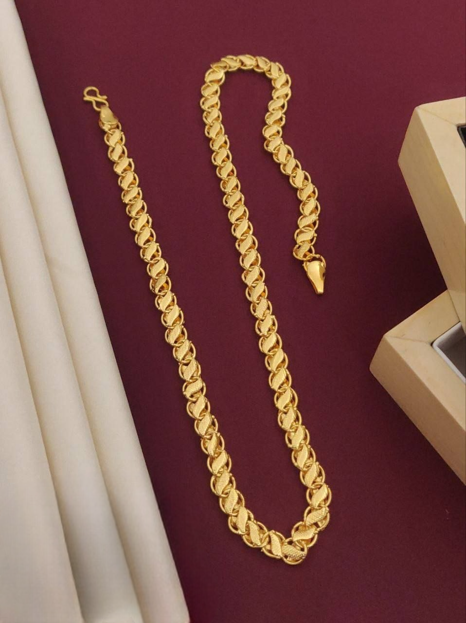 Men's Textured 1gm Gold-Plated Brass Curb Italian Chain (20")