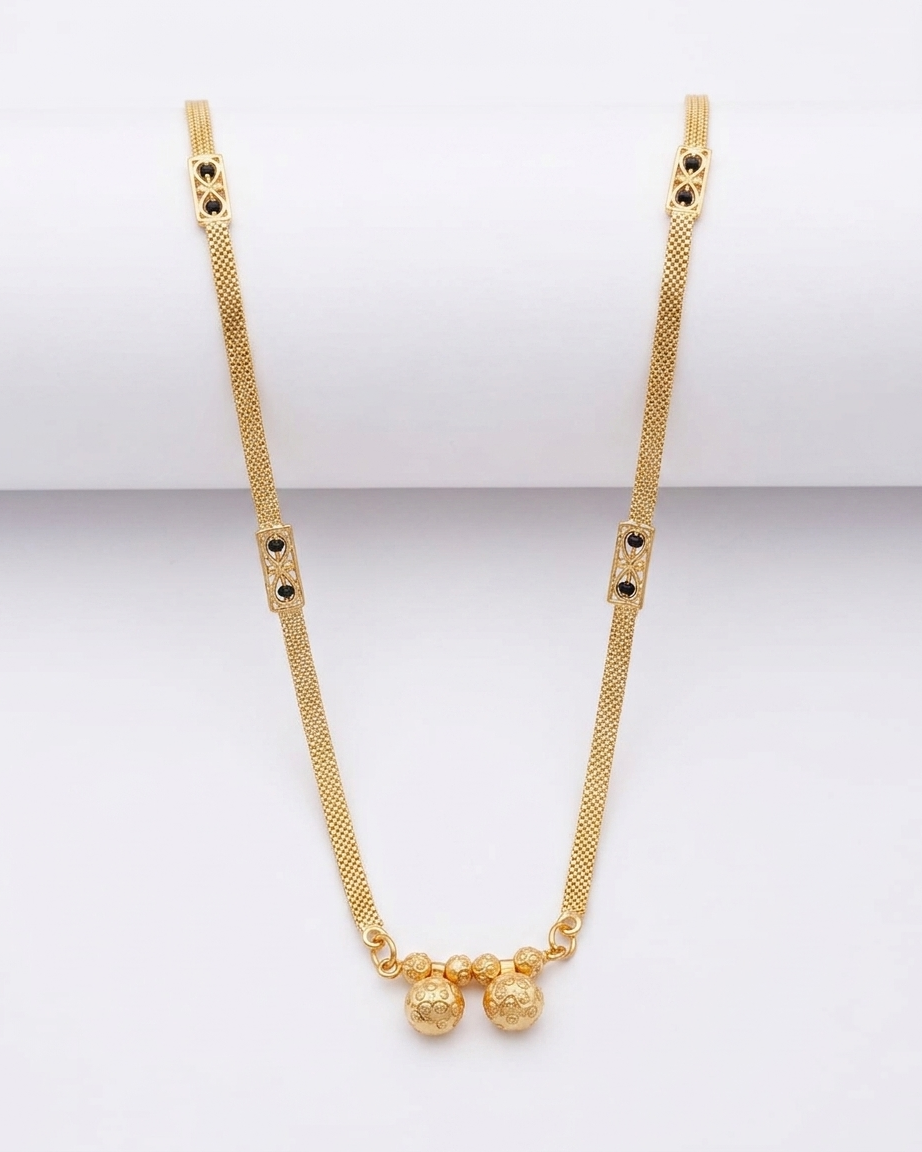 18 Inch Short Mangalsutra for Women | Gold Plated Mangalsutra with Black Beads & Double Pendant | Daily Wear Mangalsutra – VIHAL ORNAMENTS