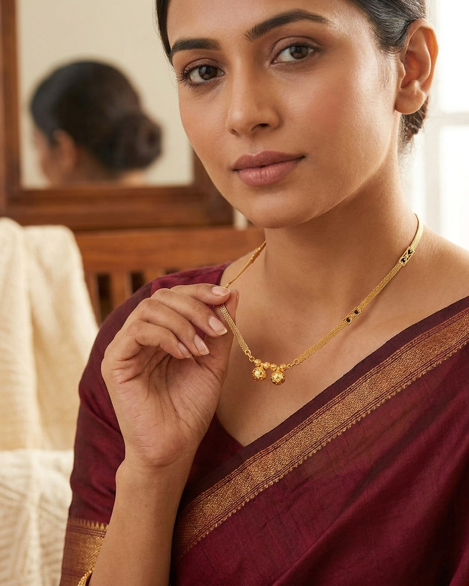 18 Inch Short Mangalsutra for Women | Gold Plated Mangalsutra with Black Beads & Double Pendant | Daily Wear Mangalsutra – VIHAL ORNAMENTS
