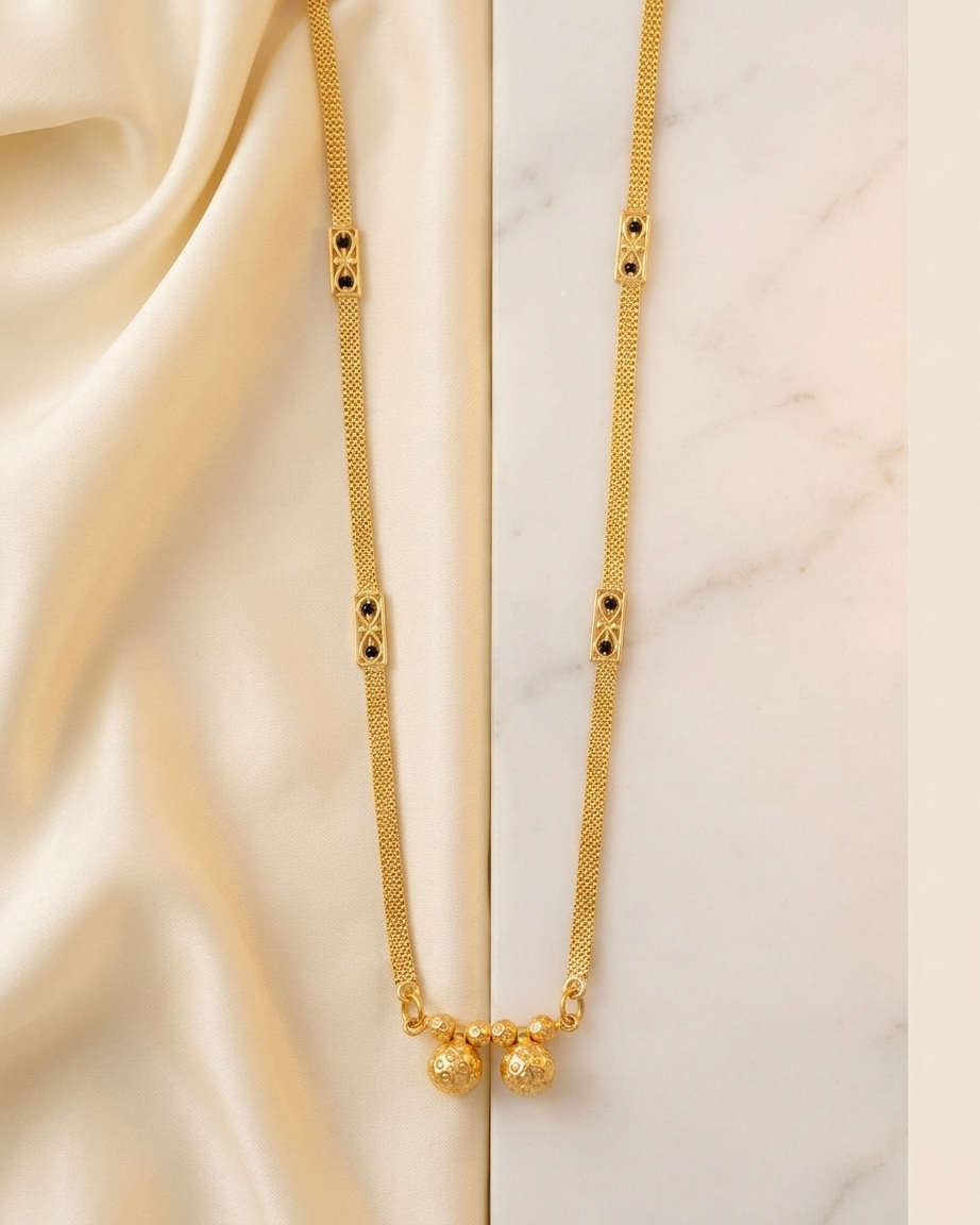 18 Inch Short Mangalsutra for Women | Gold Plated Mangalsutra with Black Beads & Double Pendant | Daily Wear Mangalsutra – VIHAL ORNAMENTS