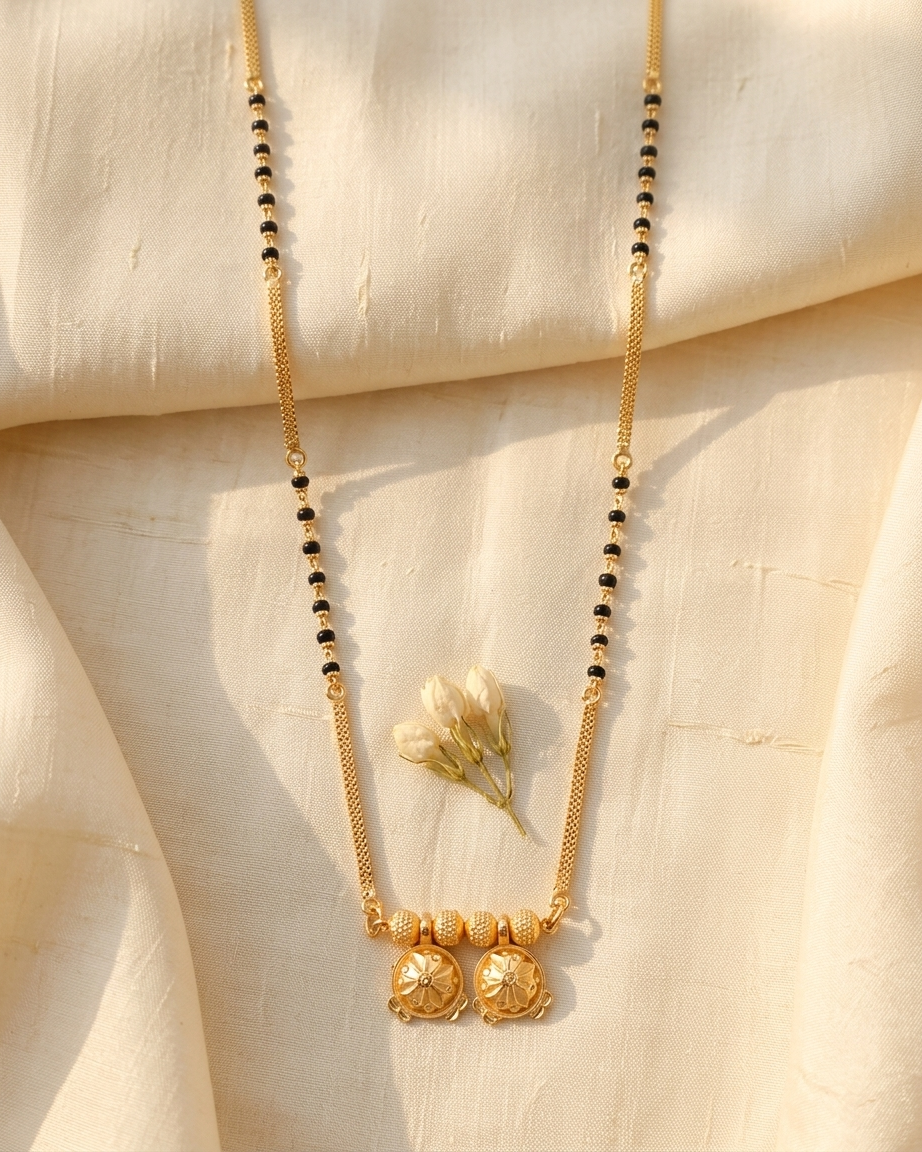 18 Inch Short Mangalsutra for Women | Gold Plated Traditional Mangalsutra with Double Pendant & Black Beads | Daily Wear Mangalsutra – VIHAL ORNAMENTS