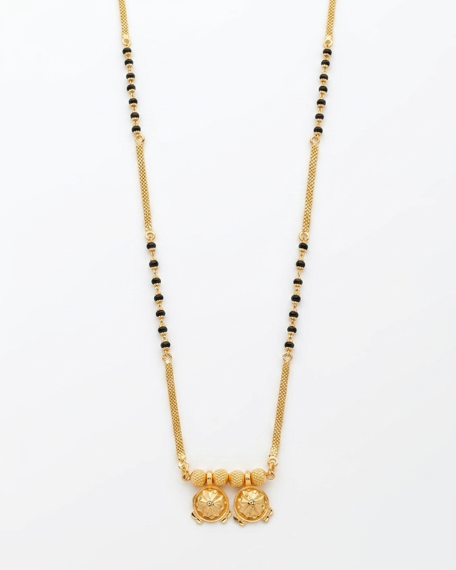 18 Inch Short Mangalsutra for Women | Gold Plated Traditional Mangalsutra with Double Pendant & Black Beads | Daily Wear Mangalsutra – VIHAL ORNAMENTS