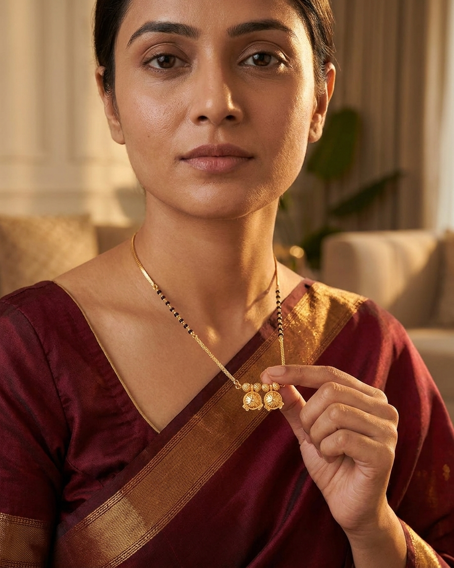 18 Inch Short Mangalsutra for Women | Gold Plated Traditional Mangalsutra with Double Pendant & Black Beads | Daily Wear Mangalsutra – VIHAL ORNAMENTS