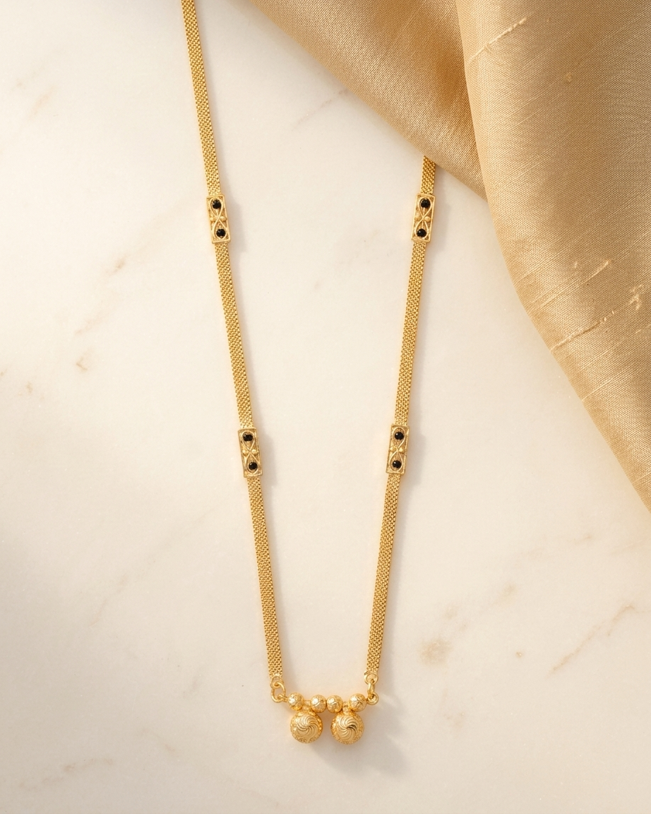 18 Inch Short Mangalsutra for Women | Gold Plated Minimal Mangalsutra with Double Pendant & Black Bead Detailing | Daily Wear Mangalsutra – VIHAL ORNAMENTS