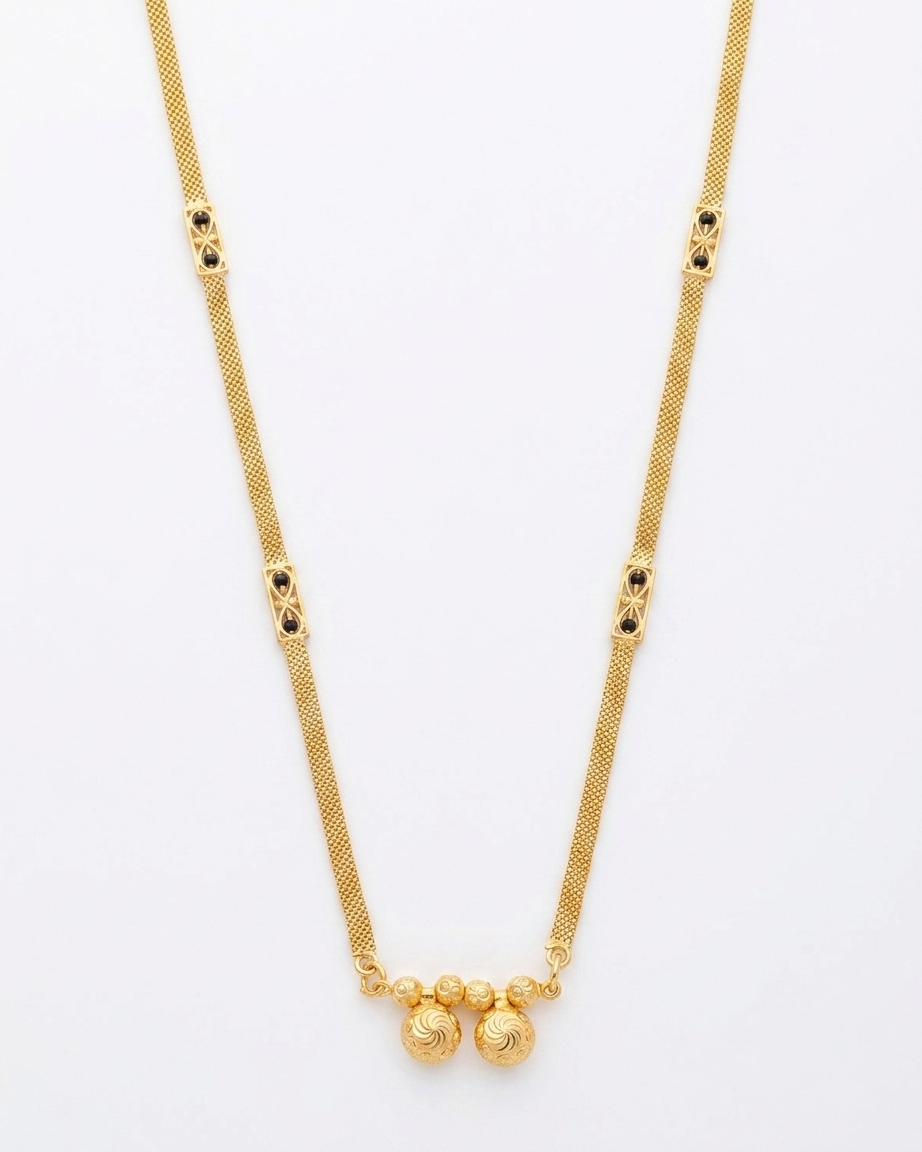 18 Inch Short Mangalsutra for Women | Gold Plated Minimal Mangalsutra with Double Pendant & Black Bead Detailing | Daily Wear Mangalsutra – VIHAL ORNAMENTS