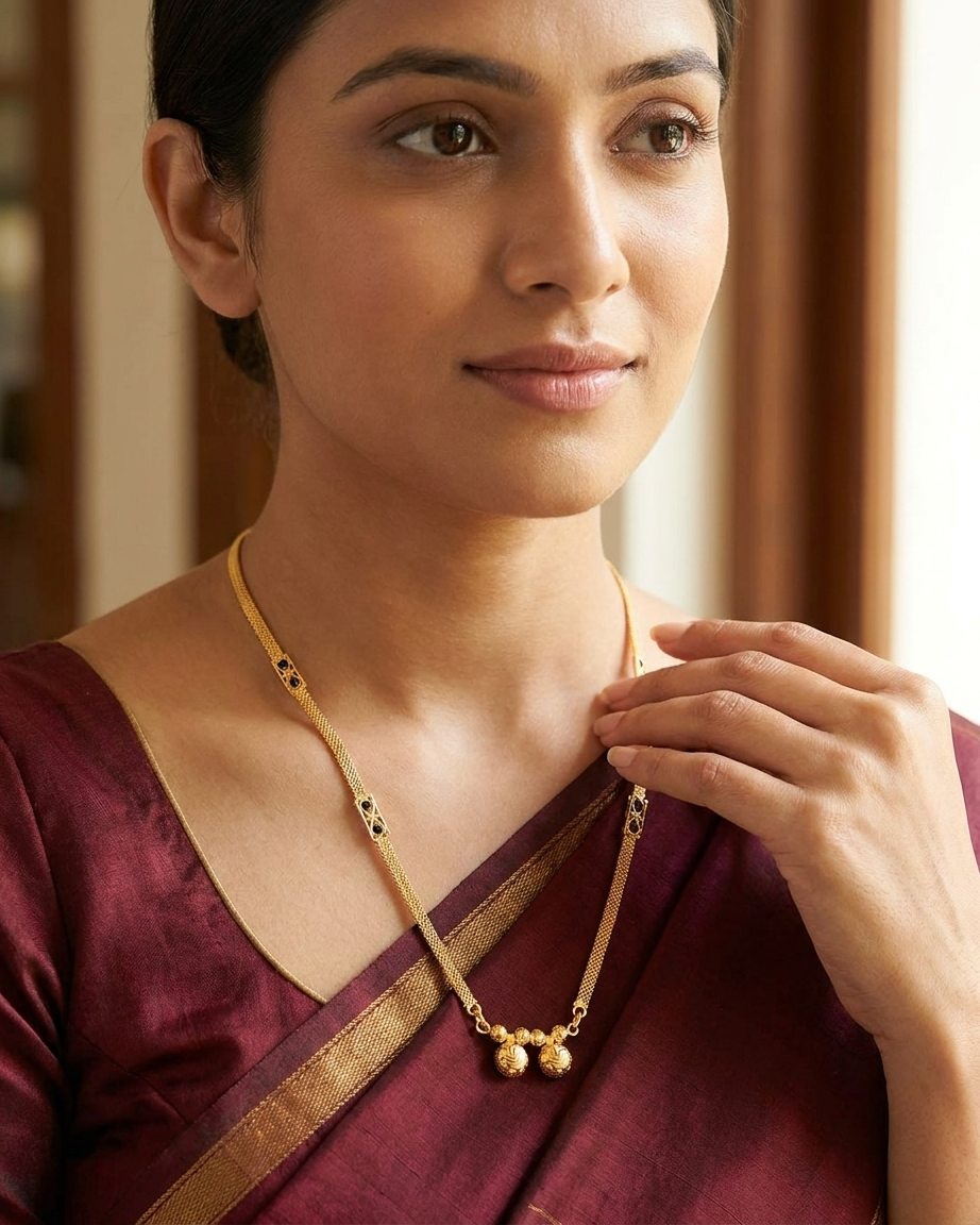 18 Inch Short Mangalsutra for Women | Gold Plated Minimal Mangalsutra with Double Pendant & Black Bead Detailing | Daily Wear Mangalsutra – VIHAL ORNAMENTS