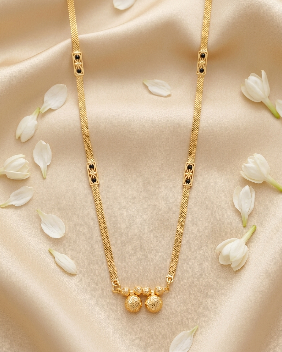 18 Inch Short Mangalsutra for Women | Gold Plated Minimal Mangalsutra with Double Pendant & Black Bead Detailing | Daily Wear Mangalsutra – VIHAL ORNAMENTS
