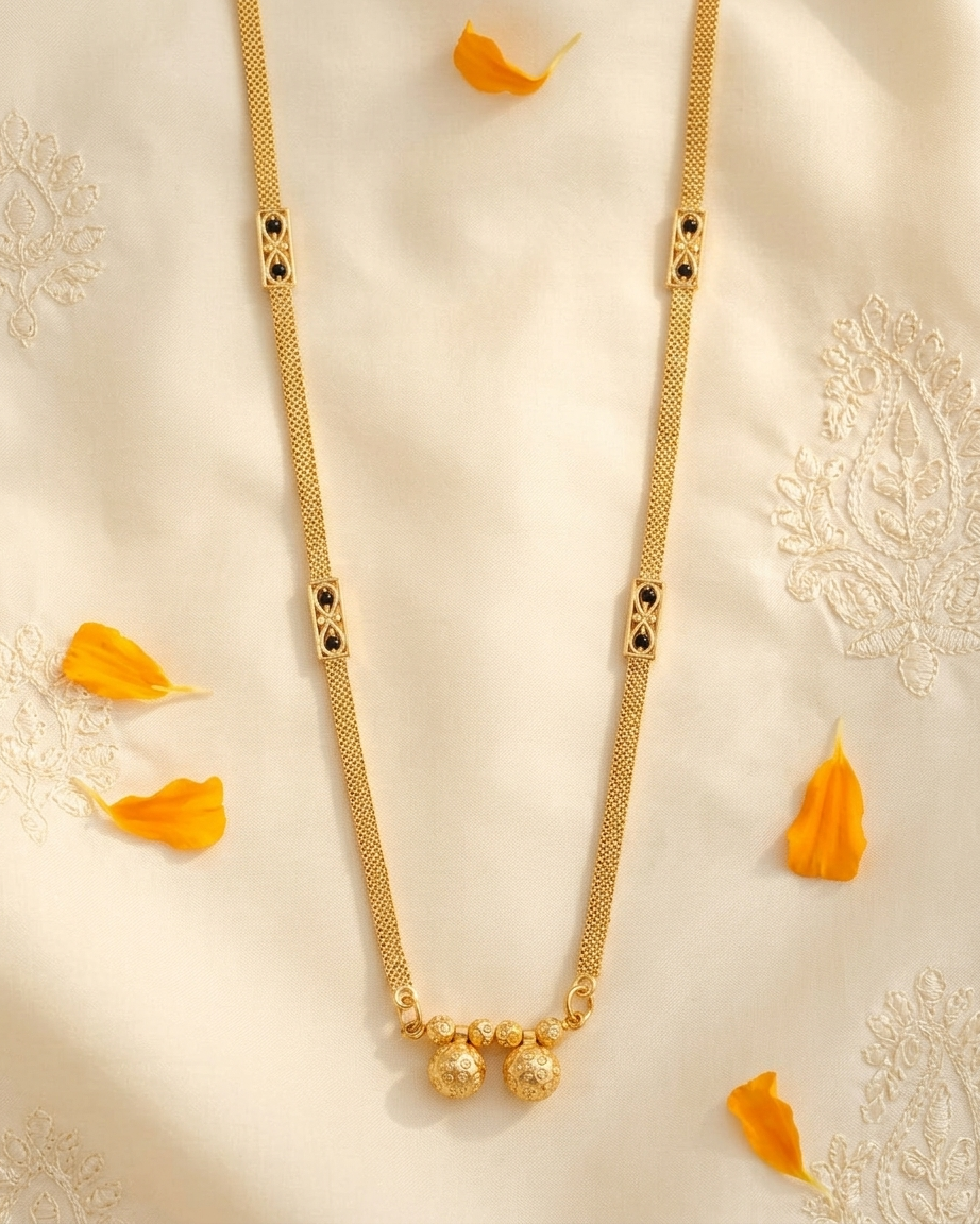 18 Inch Short Mangalsutra for Women | Gold Plated Mangalsutra with Black Beads & Double Pendant | Daily Wear Mangalsutra – VIHAL ORNAMENTS