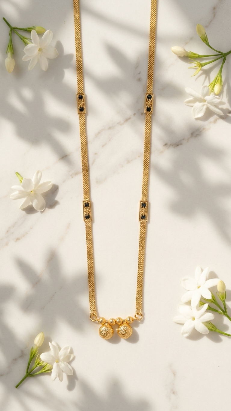 18 Inch Short Mangalsutra for Women | Gold Plated Mangalsutra with Black Beads & Double Round Pendant | Daily Wear Mangalsutra – VIHAL ORNAMENTS