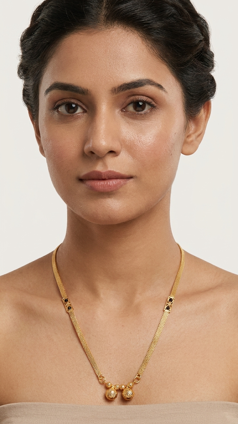 18 Inch Short Mangalsutra for Women | Gold Plated Mangalsutra with Black Beads & Double Round Pendant | Daily Wear Mangalsutra – VIHAL ORNAMENTS