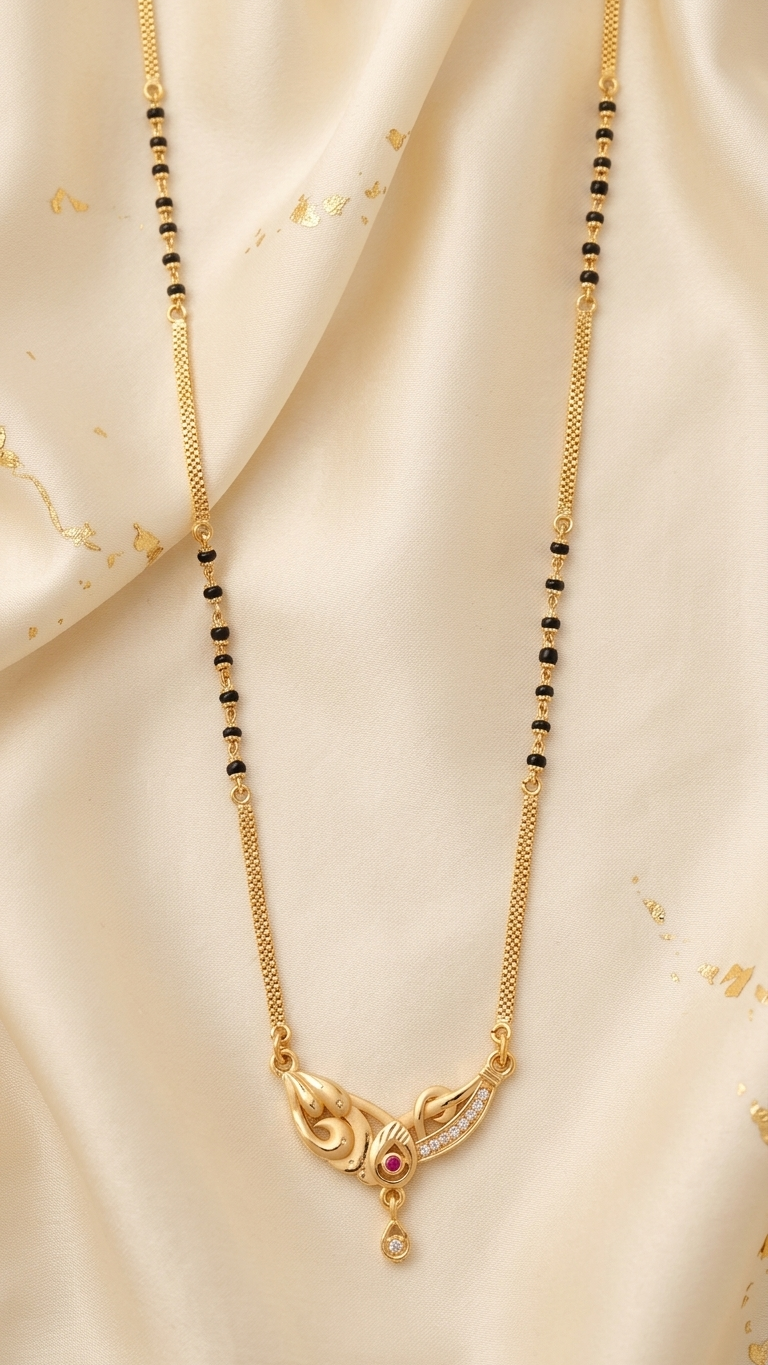 18 Inch Short Mangalsutra for Women | Gold Plated Designer Mangalsutra with Pink Stone Pendant & Black Beads | Stylish Daily Wear Mangalsutra – VIHAL ORNAMENTS