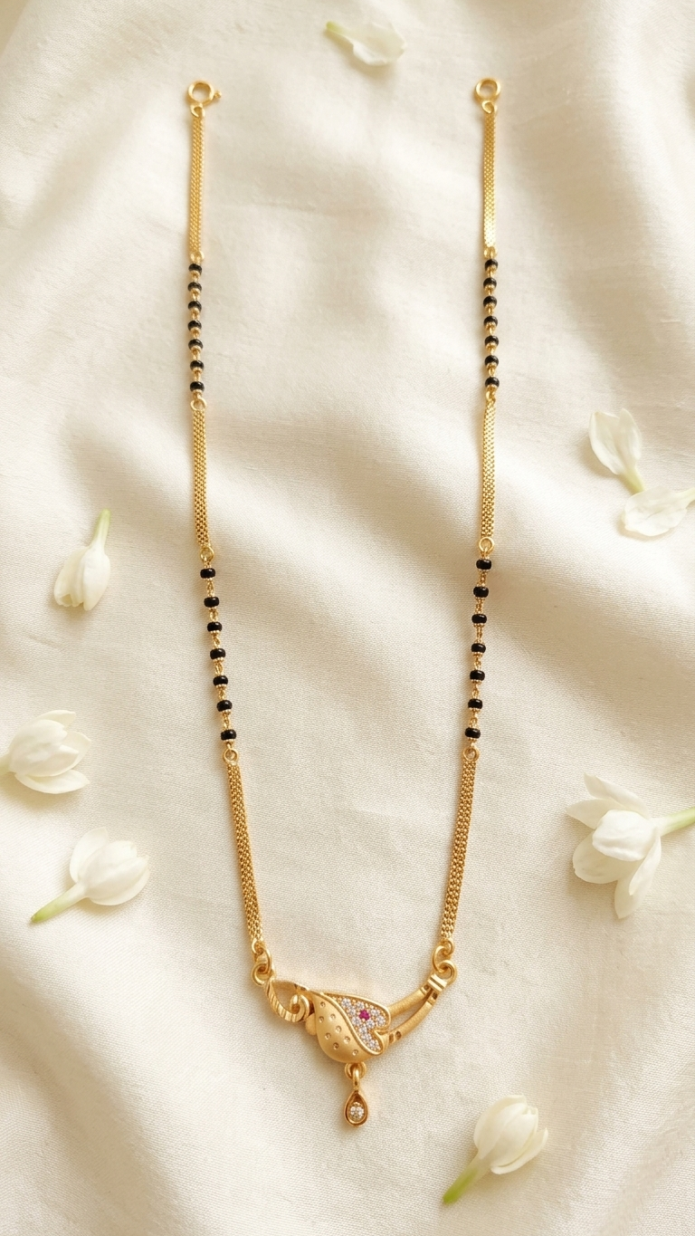 18 Inch Short Designer Mangalsutra for Women | Gold Plated Mangalsutra with Black Beads, Pink Stone & Pendant | Stylish Daily Wear – VIHAL ORNAMENTS