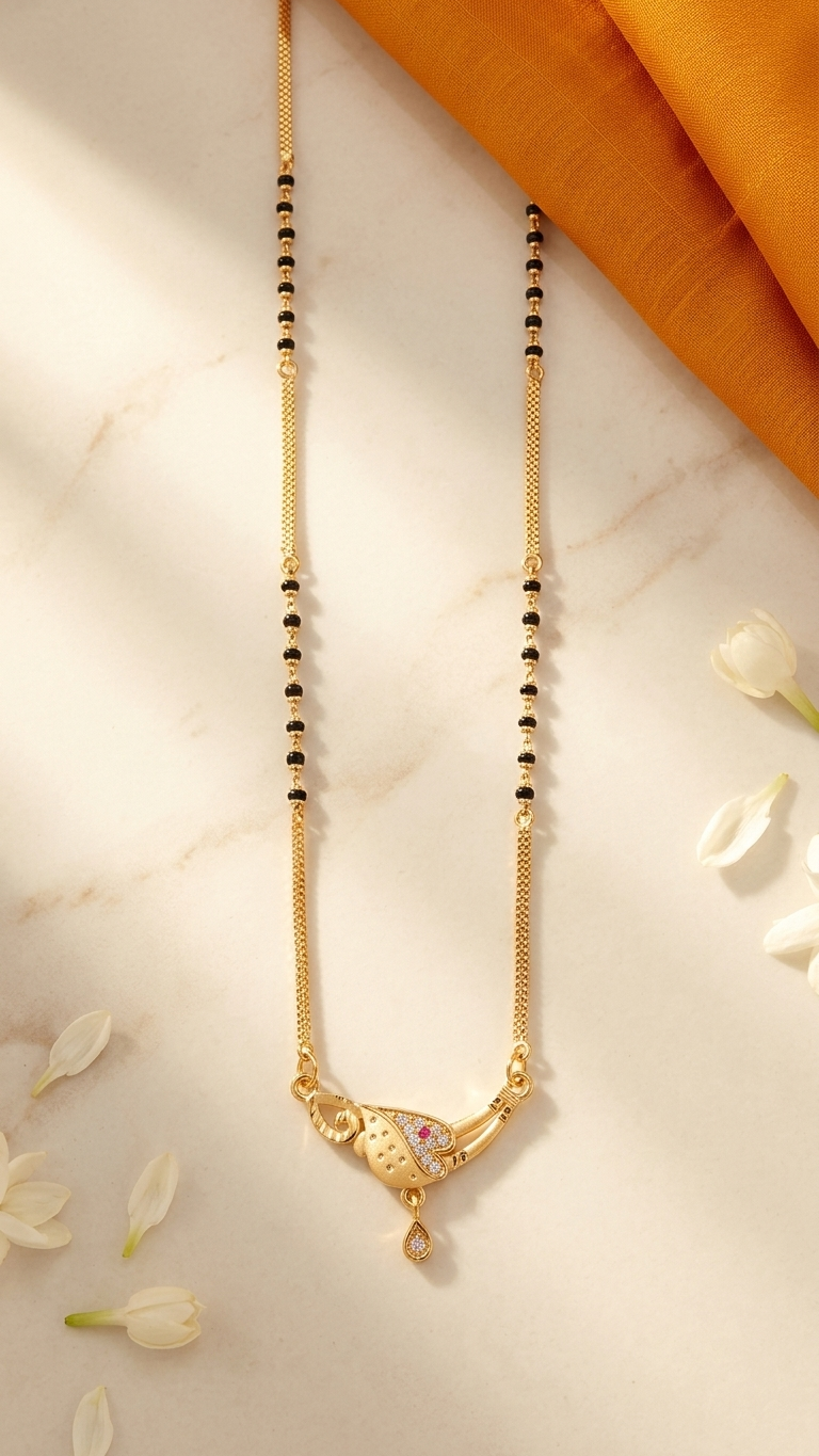 18 Inch Short Designer Mangalsutra for Women | Gold Plated Mangalsutra with Black Beads, Pink Stone & Pendant | Stylish Daily Wear – VIHAL ORNAMENTS