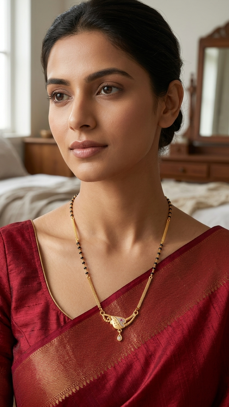 18 Inch Short Designer Mangalsutra for Women | Gold Plated Mangalsutra with Black Beads, Pink Stone & Pendant | Stylish Daily Wear – VIHAL ORNAMENTS