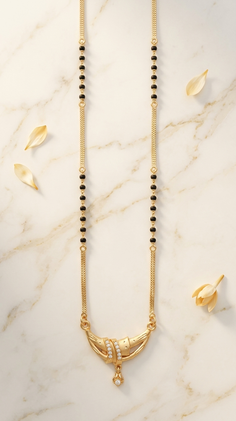 18 Inch Short Designer Mangalsutra for Women | Gold Plated Mangalsutra with Black Beads & CZ Pendant | Stylish Daily Wear – VIHAL ORNAMENTS