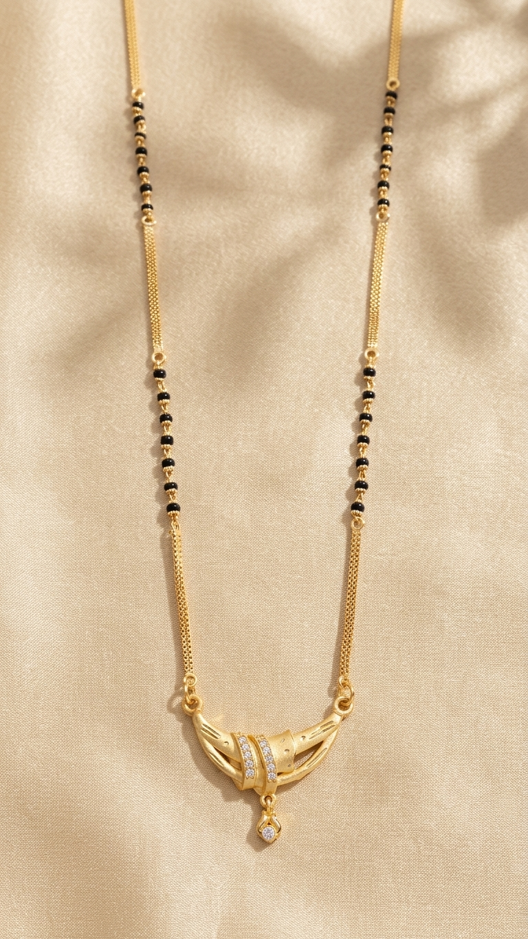 18 Inch Short Designer Mangalsutra for Women | Gold Plated Mangalsutra with Black Beads & CZ Pendant | Stylish Daily Wear – VIHAL ORNAMENTS