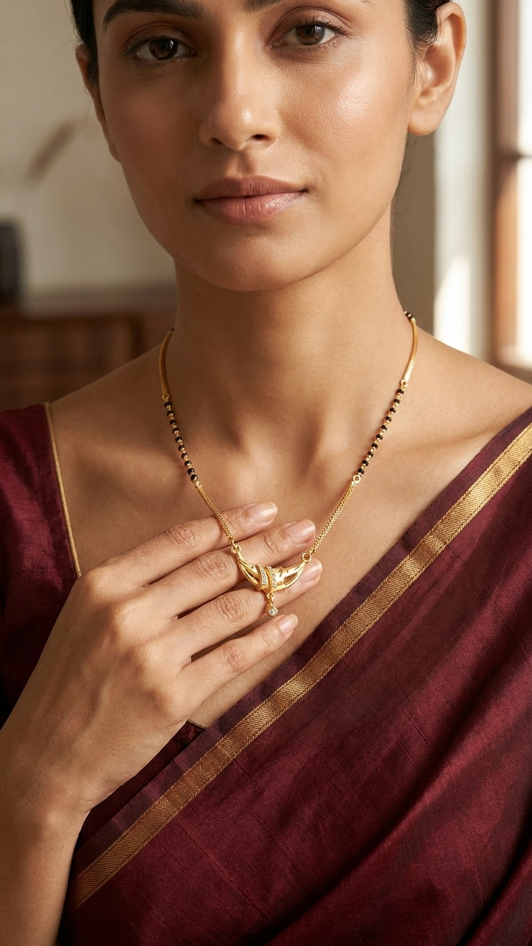 18 Inch Short Designer Mangalsutra for Women | Gold Plated Mangalsutra with Black Beads & CZ Pendant | Stylish Daily Wear – VIHAL ORNAMENTS