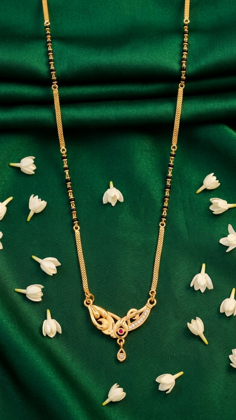 18 Inch Short Mangalsutra for Women | Gold Plated Designer Mangalsutra with Pink Stone Pendant & Black Beads | Stylish Daily Wear Mangalsutra – VIHAL ORNAMENTS