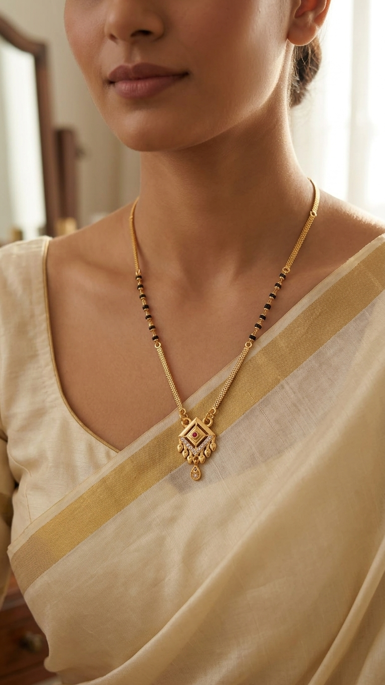 18 Inch Short Designer Mangalsutra for Women | Gold Plated Mangalsutra with Black Beads, Red Stone & CZ Pendant | Stylish Daily Wear – VIHAL ORNAMENTS